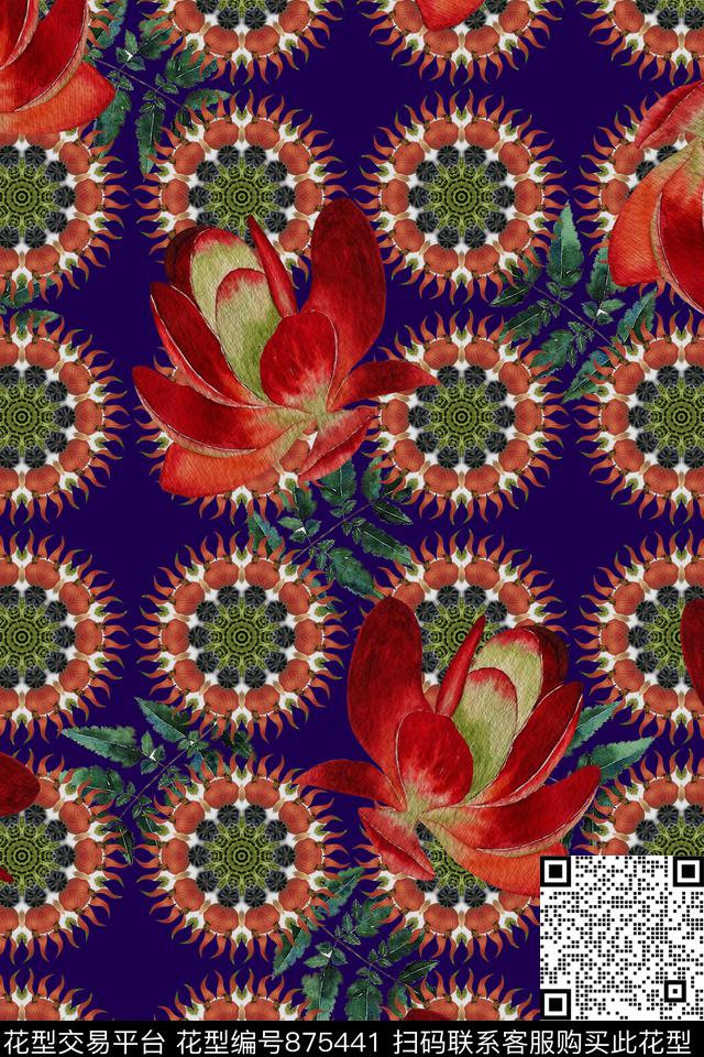 几何叶子浓郁数码印花华亿平台下载（图片编号: 875441） - 瓦栏（Walan）