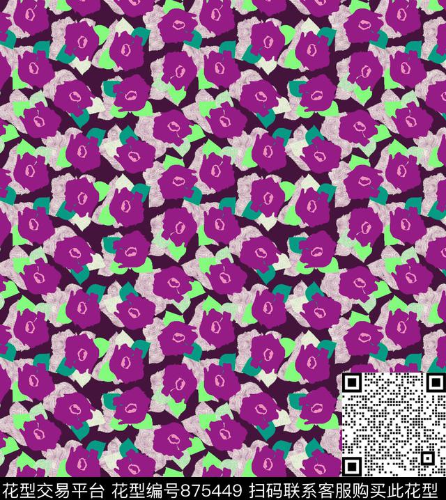趣味花朵大花传统印花华亿平台下载（图片编号: 875449） - 瓦栏（Walan）