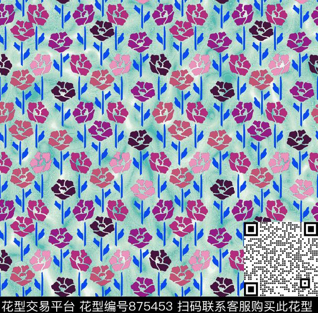 趣味花朵大花传统印花华亿平台下载（图片编号: 875453） - 瓦栏（Walan）