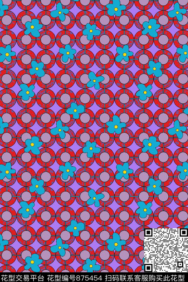 趣味花朵大花传统印花华亿平台下载（图片编号: 875454） - 瓦栏（Walan）