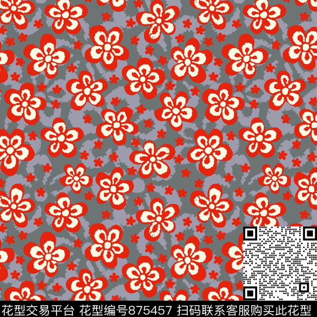 趣味花朵大花传统印花华亿平台下载（图片编号: 875457） - 瓦栏（Walan）