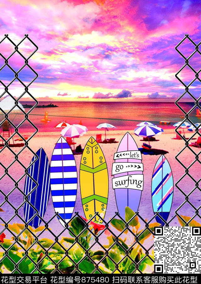 数码华亿平台热带风景热带海景定位花数码印花华亿平台下载（图片编号: 875480） - 瓦栏（Walan）