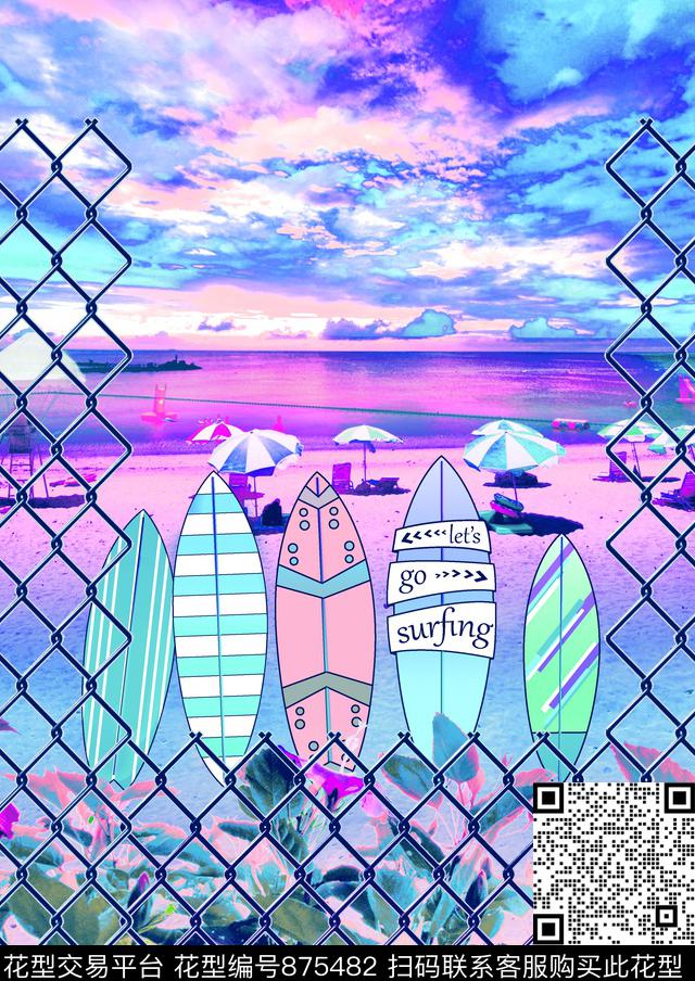 数码华亿平台热带风景热带海景定位花数码印花华亿平台下载（图片编号: 875482） - 瓦栏（Walan）