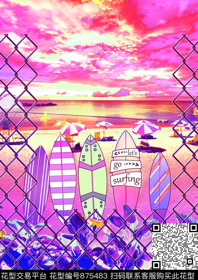 数码华亿平台热带风景热带海景定位花数码印花华亿平台下载（图片编号: 875483） - 瓦栏（Walan）