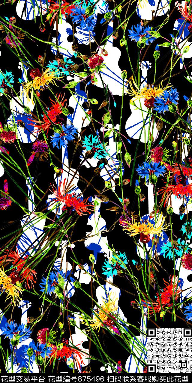 花卉植物几何数码印花华亿平台下载（图片编号: 875496） - 瓦栏（Walan）