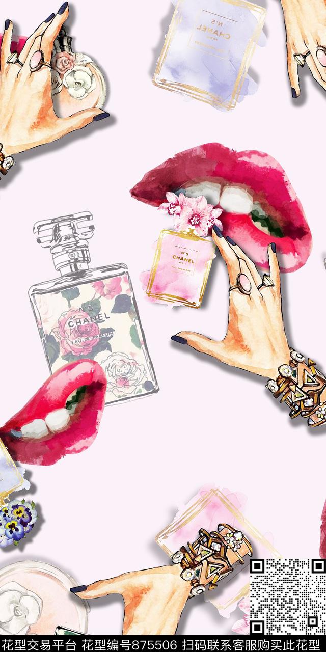 口红香水趣味数码印花华亿平台下载（图片编号: 875506） - 瓦栏（Walan）
