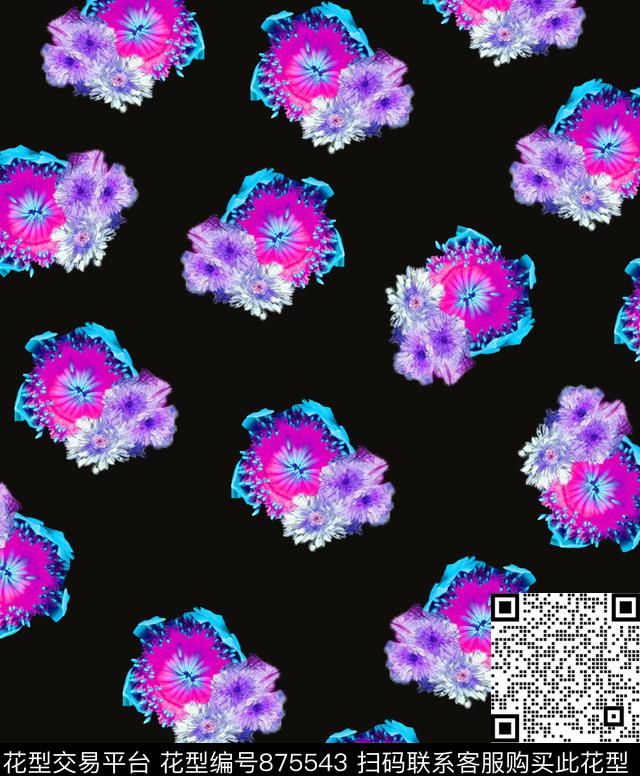 花卉花朵几何数码印花华亿平台下载（图片编号: 875543） - 瓦栏（Walan）