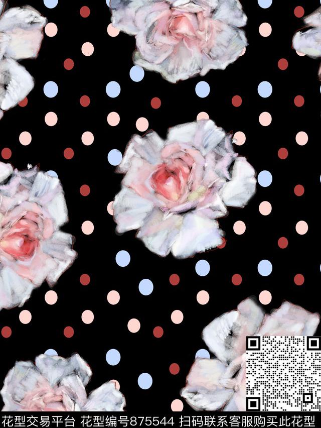 炫彩波点花卉数码印花华亿平台下载（图片编号: 875544） - 瓦栏（Walan）