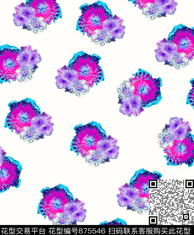 花卉花朵几何数码印花华亿平台下载（图片编号: 875546） - 瓦栏（Walan）