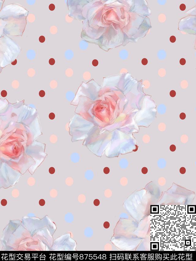 炫彩波点花卉数码印花华亿平台下载（图片编号: 875548） - 瓦栏（Walan）