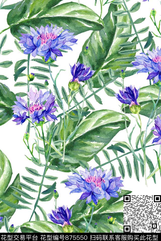 花卉花朵树叶数码印花华亿平台下载（图片编号: 875550） - 瓦栏（Walan）