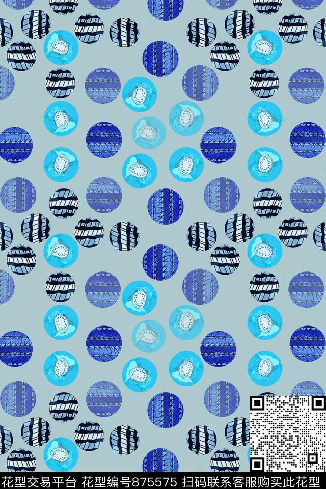 手绘圆圈组合圆圈拼贴圆圈与波点数码印花华亿平台下载（图片编号: 875575） - 瓦栏（Walan）