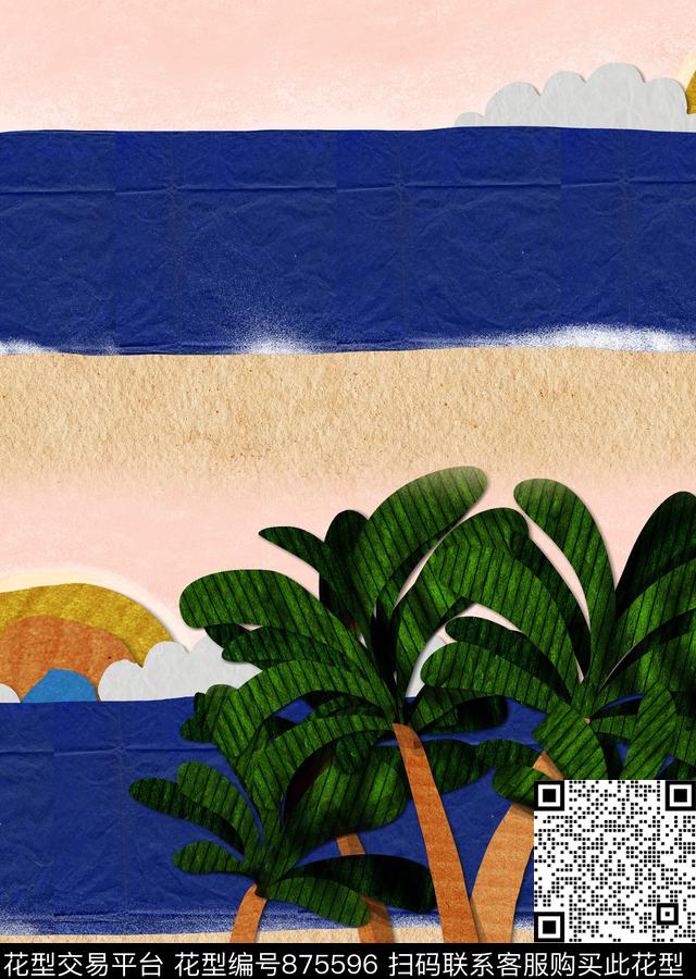 夏日阳光沙滩数码印花华亿平台下载（图片编号: 875596） - 瓦栏（Walan）