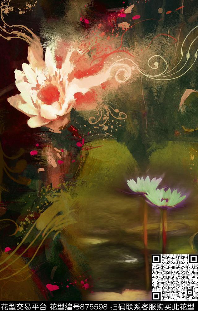 香云纱花卉大气数码印花华亿平台下载（图片编号: 875598） - 瓦栏（Walan）