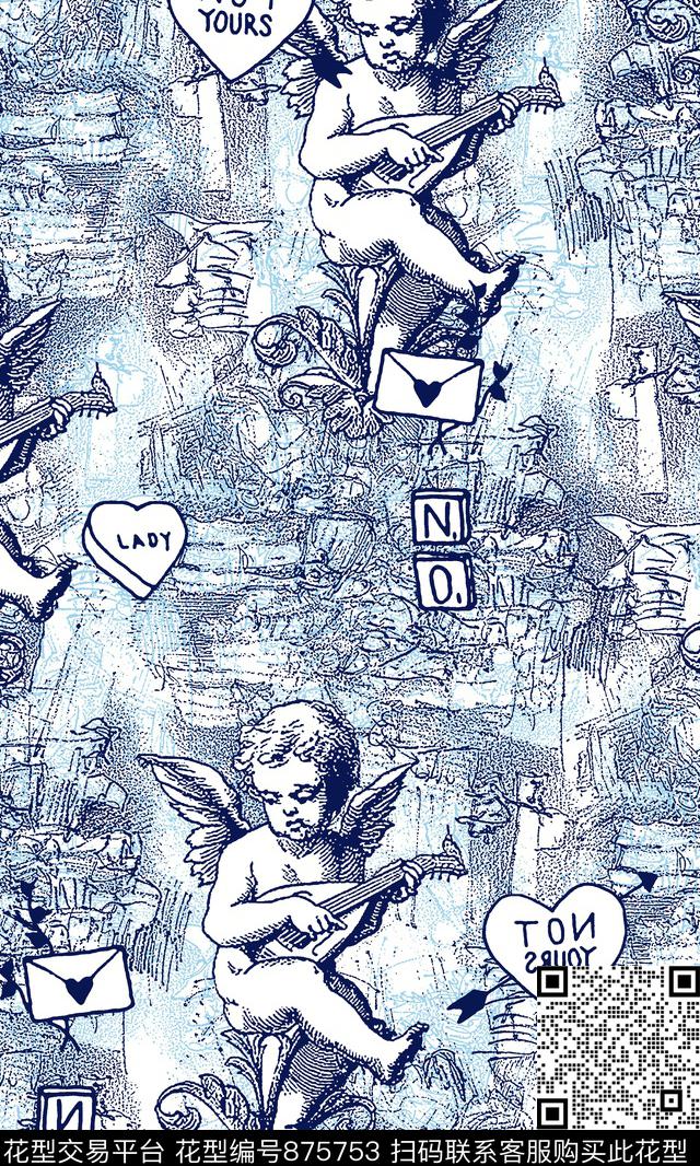 抽象纹理小天使复古纹理传统印花华亿平台下载（图片编号: 875753） - 瓦栏（Walan）