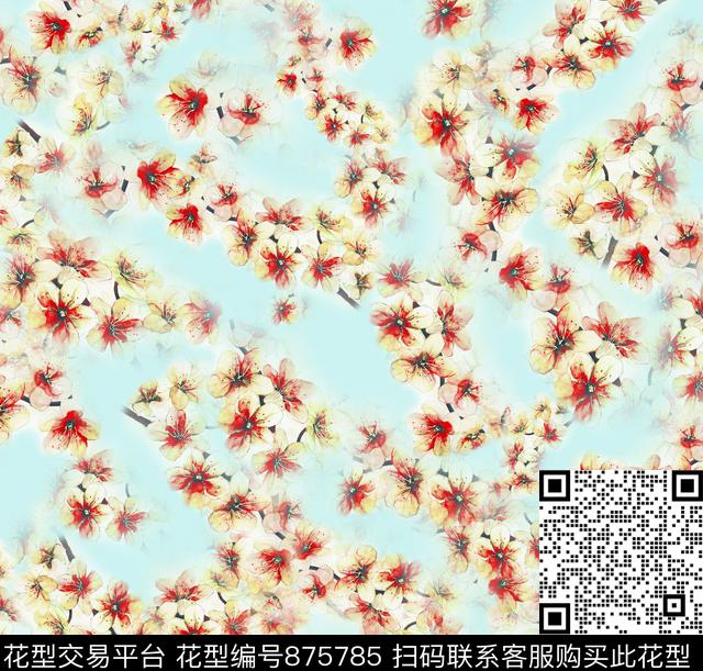 花卉小碎花桃花数码印花华亿平台下载（图片编号: 875785） - 瓦栏（Walan）