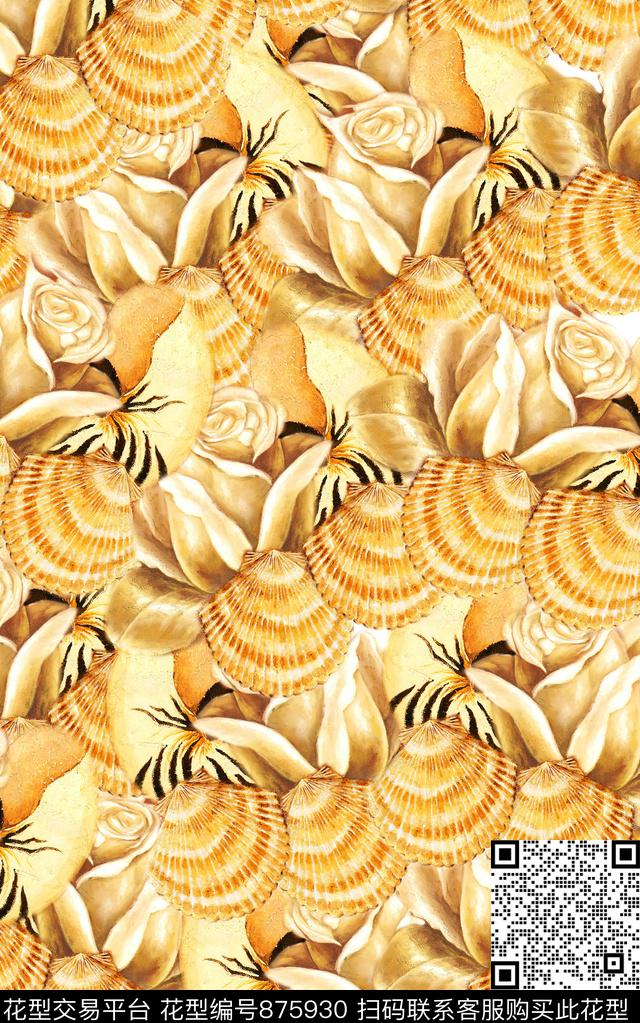 水彩贝壳肌理纹路数码印花华亿平台下载（图片编号: 875930） - 瓦栏（Walan）