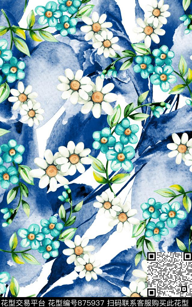 小碎花花卉水彩数码印花华亿平台下载（图片编号: 875937） - 瓦栏（Walan）