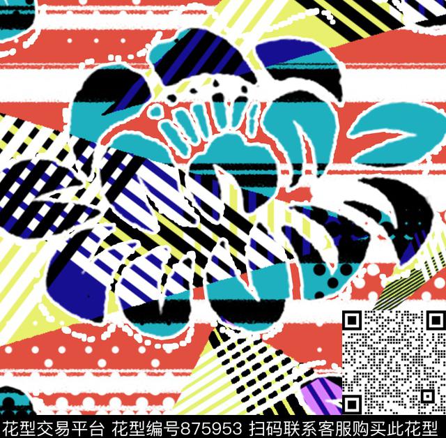 花卉不规则几何莲花数码印花华亿平台下载（图片编号: 875953） - 瓦栏（Walan）
