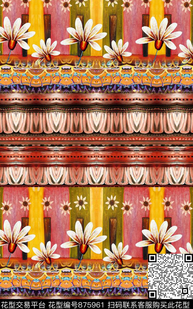 波西米亚民族风中国风数码印花华亿平台下载（图片编号: 875961） - 瓦栏（Walan）