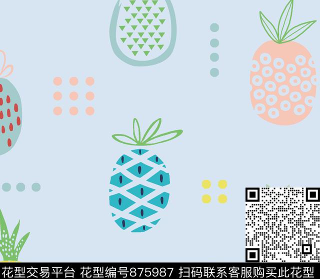 几何波点菠萝数码印花华亿平台下载（图片编号: 875987） - 瓦栏（Walan）