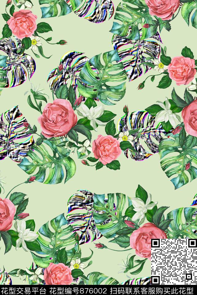 花朵花卉立体金属浮雕芭蕉叶数码印花华亿平台下载（图片编号: 876002） - 瓦栏（Walan）