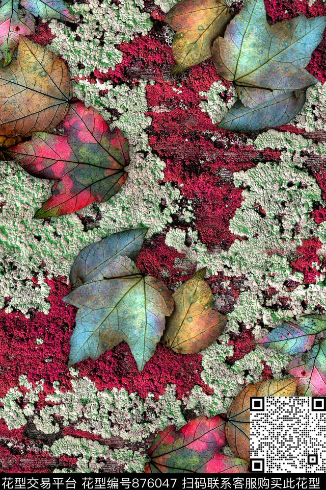 抽象肌理叶子数码印花华亿平台下载（图片编号: 876047） - 瓦栏（Walan）