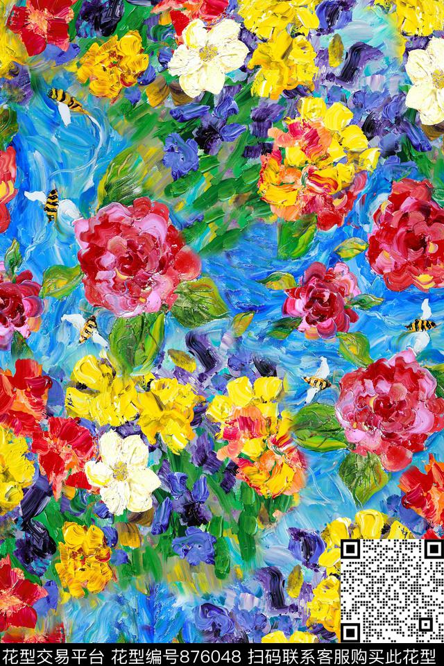 花卉抽象油画数码印花华亿平台下载（图片编号: 876048） - 瓦栏（Walan）