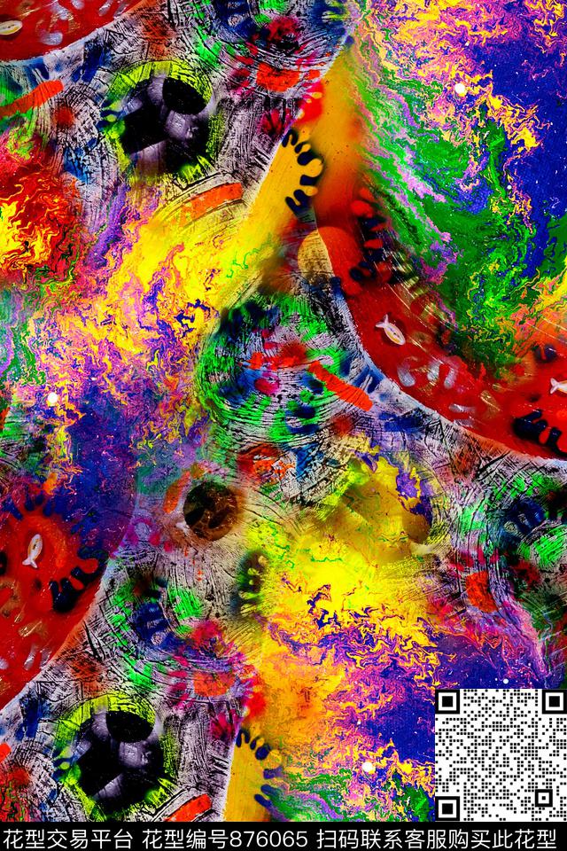 抽象几何拼接数码印花华亿平台下载（图片编号: 876065） - 瓦栏（Walan）