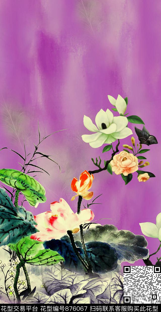 定位花卉芋头叶数码印花华亿平台下载（图片编号: 876067） - 瓦栏（Walan）