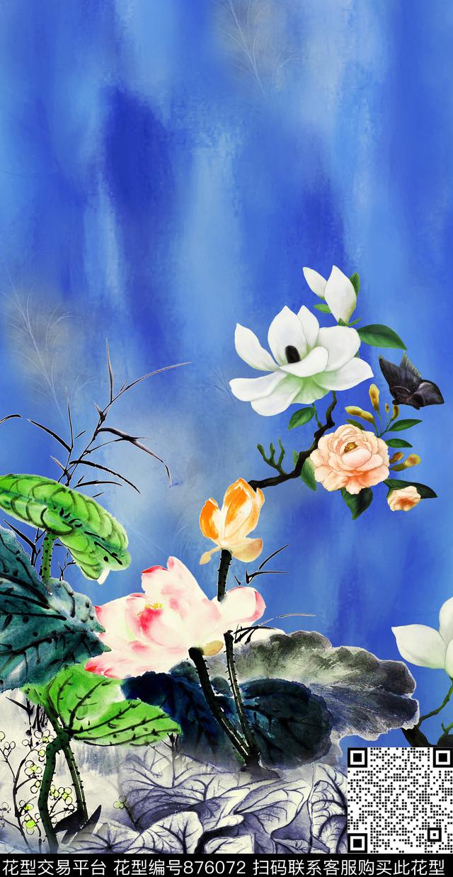 定位花卉芋头叶数码印花华亿平台下载（图片编号: 876072） - 瓦栏（Walan）