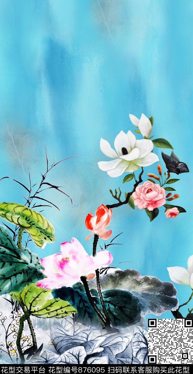 定位花卉芋头叶数码印花华亿平台下载（图片编号: 876095） - 瓦栏（Walan）