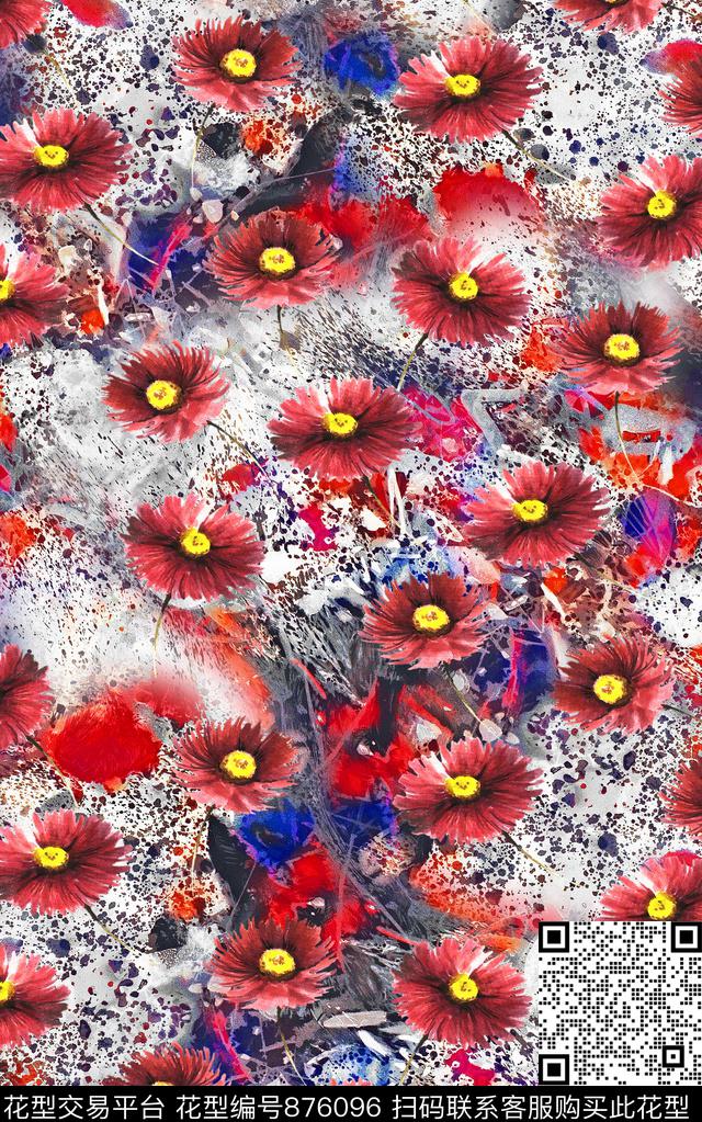 花卉油画风手绘数码印花华亿平台下载（图片编号: 876096） - 瓦栏（Walan）