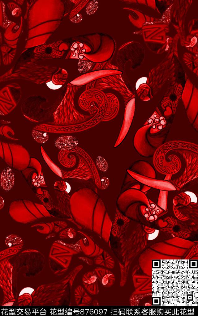 油画风民族风手绘数码印花华亿平台下载（图片编号: 876097） - 瓦栏（Walan）