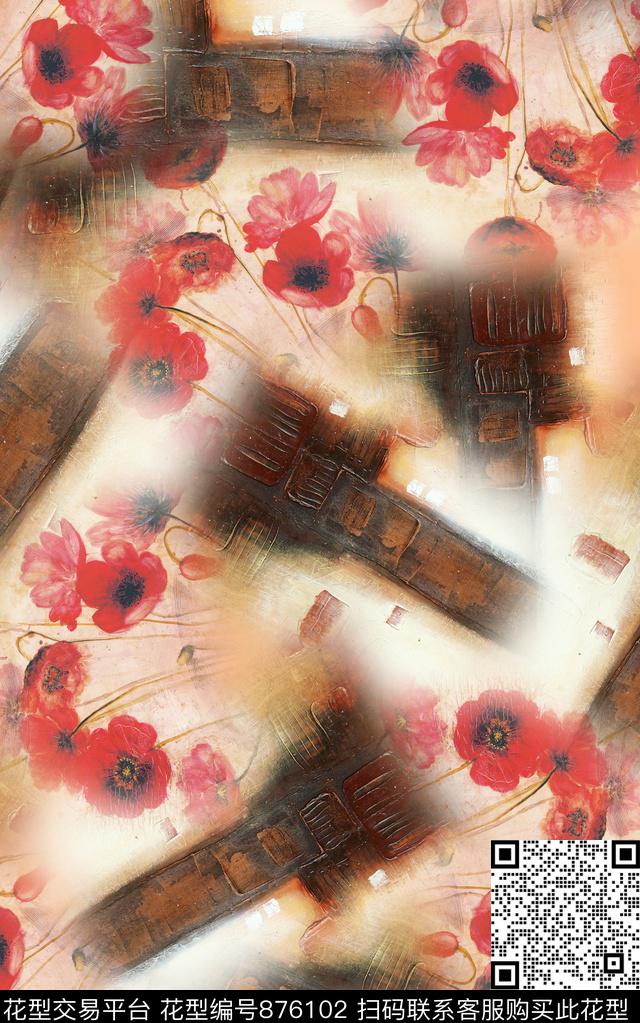 油画风民族风水彩数码印花华亿平台下载（图片编号: 876102） - 瓦栏（Walan）