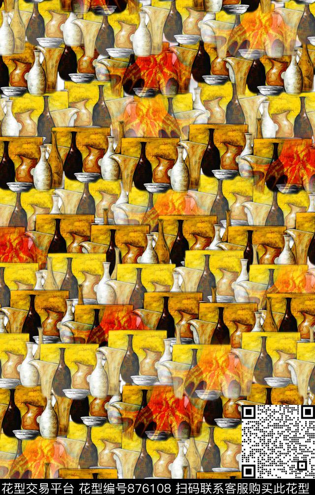 手绘油画风民族风数码印花华亿平台下载（图片编号: 876108） - 瓦栏（Walan）