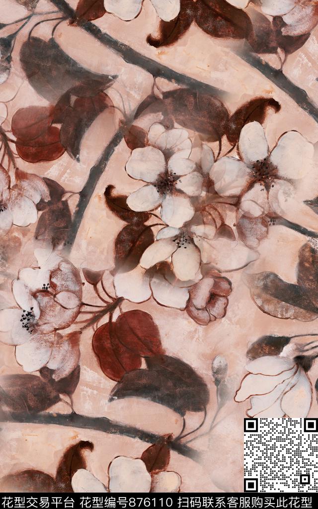 中国风水彩手绘数码印花华亿平台下载（图片编号: 876110） - 瓦栏（Walan）