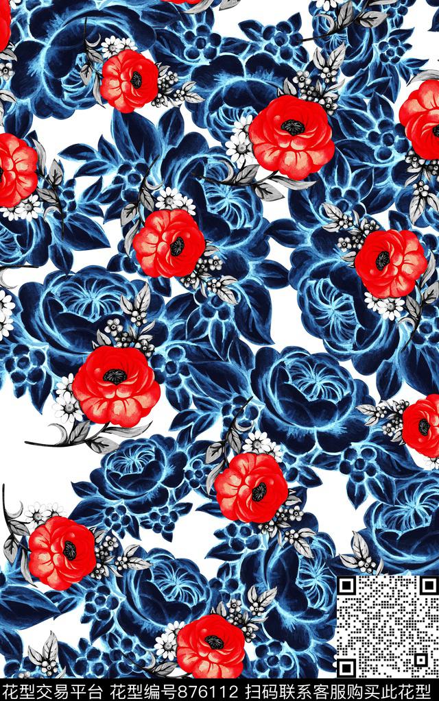 中国风水彩手绘数码印花华亿平台下载（图片编号: 876112） - 瓦栏（Walan）