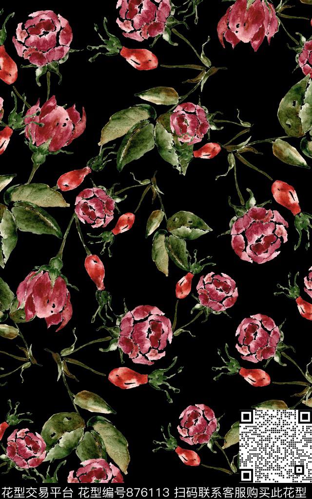 中国风水彩手绘数码印花华亿平台下载（图片编号: 876113） - 瓦栏（Walan）