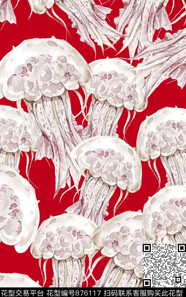 水彩手绘线条数码印花华亿平台下载（图片编号: 876117） - 瓦栏（Walan）