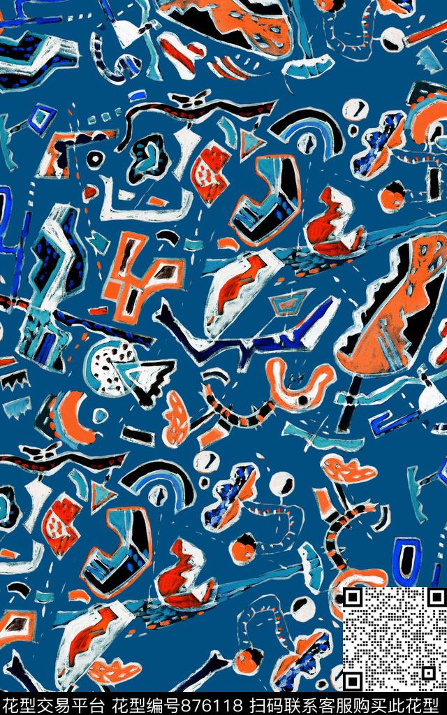 解构色块几何数码印花华亿平台下载（图片编号: 876118） - 瓦栏（Walan）