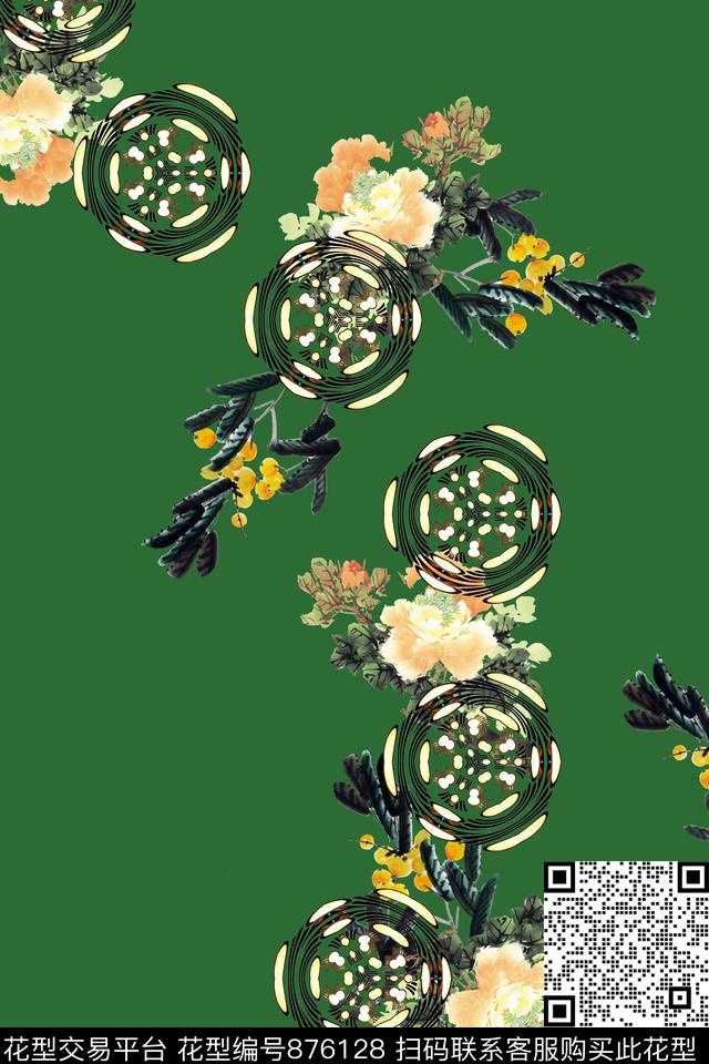 手绘几何国画数码印花华亿平台下载（图片编号: 876128） - 瓦栏（Walan）