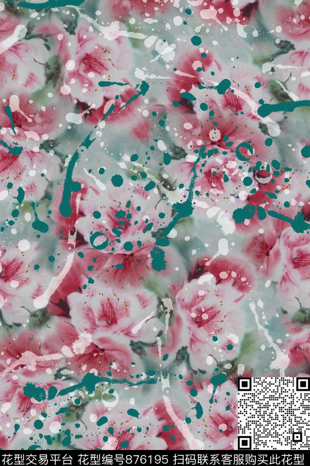 花卉花朵原创数码印花华亿平台下载（图片编号: 876195） - 瓦栏（Walan）