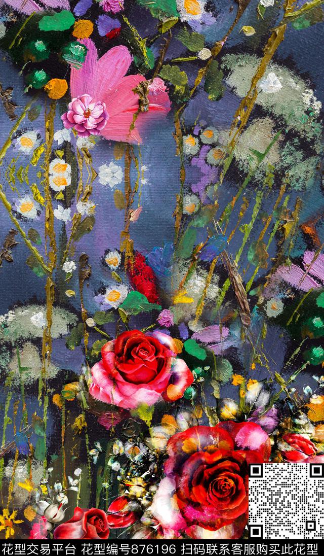 玫瑰复古花卉数码印花华亿平台下载（图片编号: 876196） - 瓦栏（Walan）
