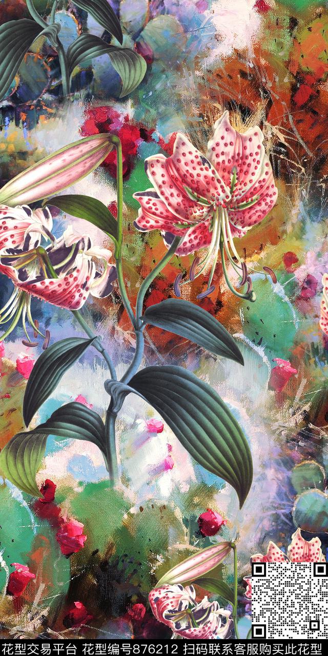 大花花朵数码数码印花华亿平台下载（图片编号: 876212） - 瓦栏（Walan）