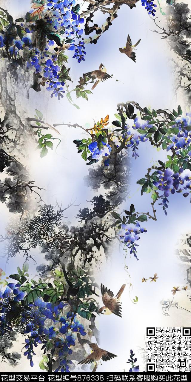 花朵花卉中国风数码印花华亿平台下载（图片编号: 876338） - 瓦栏（Walan）