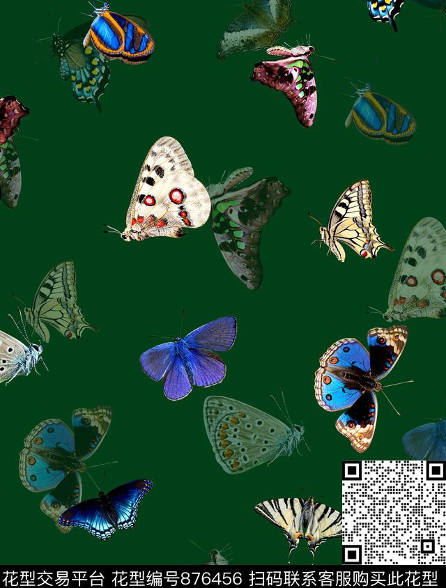 动物蝴蝶简单大气华亿平台数码印花华亿平台下载（图片编号: 876456） - 瓦栏（Walan）