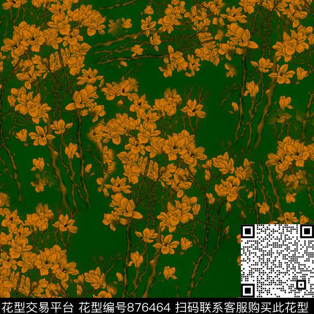 花卉满花玉兰花数码印花华亿平台下载（图片编号: 876464） - 瓦栏（Walan）