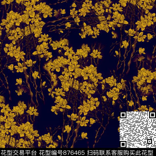 花卉满花玉兰花数码印花华亿平台下载（图片编号: 876465） - 瓦栏（Walan）