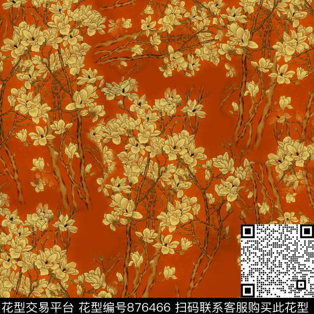 花卉满花玉兰花数码印花华亿平台下载（图片编号: 876466） - 瓦栏（Walan）